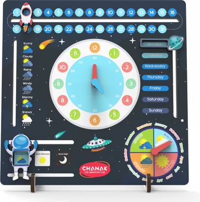 333MART Wooden Space Themed Learning Clock Educational Board for Preschoolers, Nursery