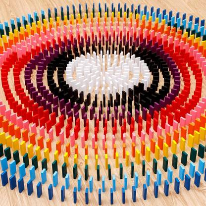 AEXONIZ TOYS Wooden Rainbow Domino Building Blocks Toys For Children Dominoes Games Early Educational Toy ( 600 Piece )
