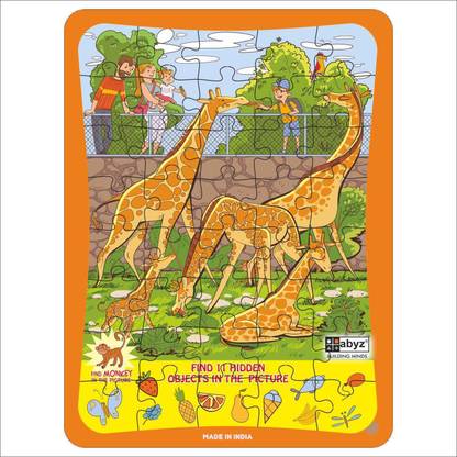 ABYZ Hidden Objects People Feed Giraffes At The Zoo. Find Monkey.