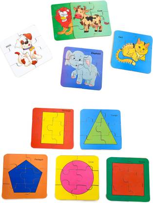 DgCrayons Wooden 6 Pcs cutting 10 Different Animals & Shapes Interlocking Jigsaw Puzzles