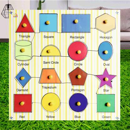 loukya Wooden Geometrical Shapes with Color Name Puzzle Board for Kids - Age 3+ years