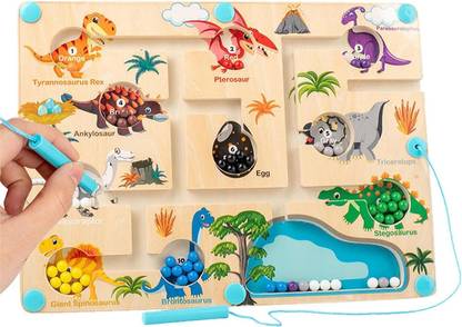 Birthday Popper Dinosaur Magnetic Maze Puzzle | Wooden Board Games