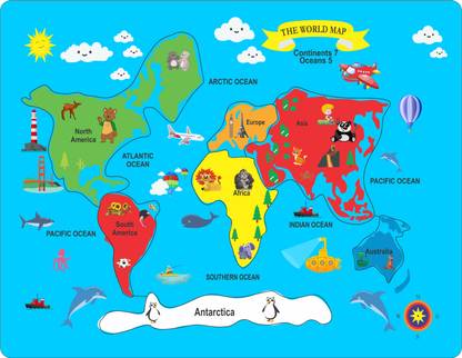 MECDOIT INTERNATIONAL Wooden World Map Puzzle Game for Kids Education