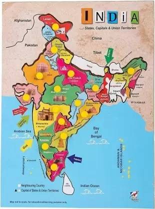 MADDYGROUP Indian Political Map Wooden Puzzle With All States & Territories,Puzzle For Kids