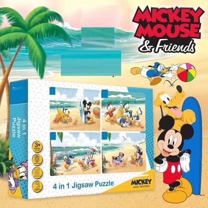 zokato 4 in 1 Disney Jigsaw Puzzle 140 Pieces for Kids. (Mickey Mouse-1))