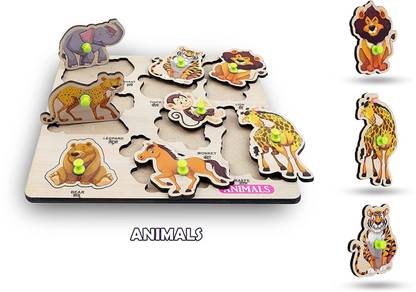 Plus Shine Wooden Animals Name matching Puzzle Board 3D Books Learning Toys Jigsaw puzzle
