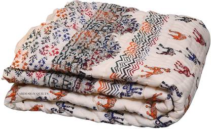FABDESIGN QUILTS Cotton Soft Jaipuri Razai Traditional Elephant Print Single Bed Cotton Batting