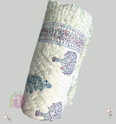 jphub Jaipuri Quilt | Tree Hand Block Print Cotton Razai for Winter & Summer Cotton Batting