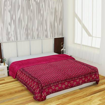 STITCHY Handmade Cotton Jaipuri Razai Single Bed-PINK GOLD PRINT Cotton, Wool Batting