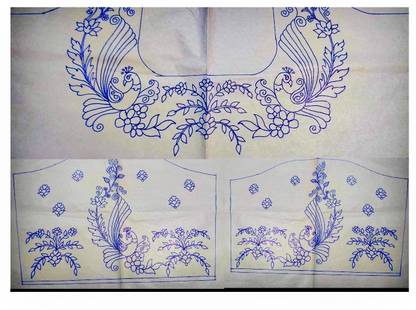 BAVDHAN Aari Maggam Work Tracing Design: Handcrafted Peacock Motif on Butter Sheet Quilting Stencil