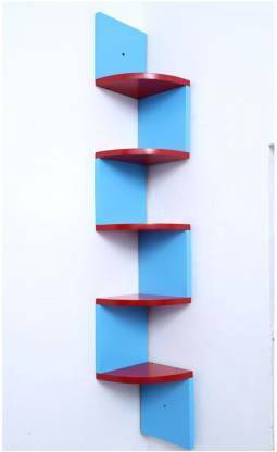 KraftStics Wooden Amazing zig Zag Wall Shelf ( No. Of Shelf 5 RED-sky) MDF (Medium Density Fiber) Wall Shelf