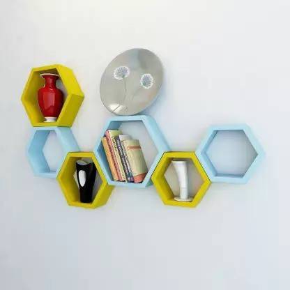 RESHUZ Wall shelf Hexagon Shape Wall Hanging Mounted Decorative shelf MDF (Medium Density Fiber) Wall Shelf