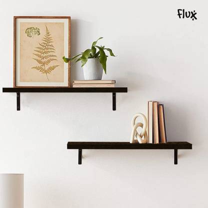 Flux Flux 2 Black Wooden Wall Shelf with Particle Board and L Bracket Stylish Storage Particle Board Wall Shelf