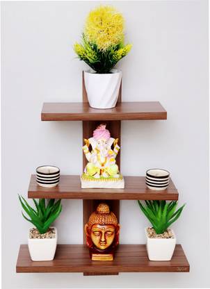 Captiver Batten set of 3 Walnut Particle Board Wall Shelf