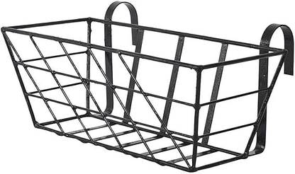 Indian Decor 80026 Metal Hanging Planters/Railing Planter Black/Balcony Planter Stainless Steel Wall Shelf