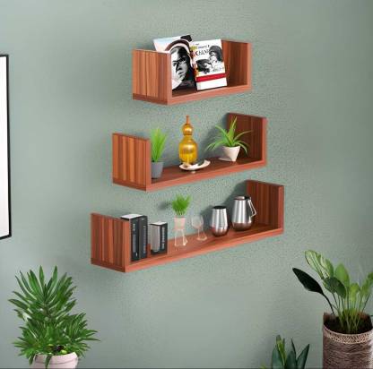 Wudcafe 3-Shelf Modern Engineered Wood Bookcase in Brook Cherry MDF (Medium Density Fiber) Wall Shelf
