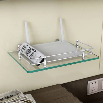 Garbnoire Multi-Purpose Fancy Glass Shelf/Set Top Box Stand with Heavy Wall Brackets, 12 X 9 INCH Glass, Stainless Steel Wall Shelf
