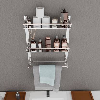 Nexanest Wall Mounted Bathroom Towel Rack and Shelf Bathroom Towel Holder/Shelf with Rail Stainless Steel Wall Shelf