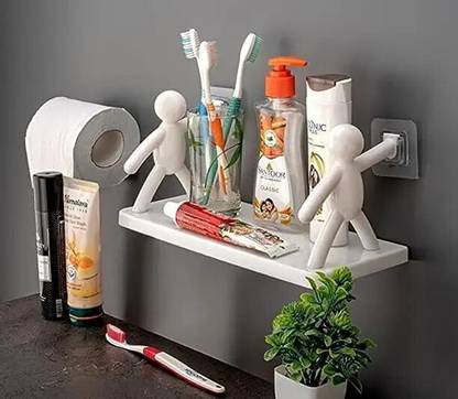 SJK Self Adhesive Multi-Purpose Wall Hanging Humanoid floating Shelf 2*0.449 Plastic Wall Shelf
