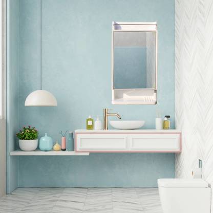 Branco Rich Look Bathroom Mirror Cabinet | Mirror with Shelf | 4 Shelves Storage | Plastic, Glass Wall Shelf