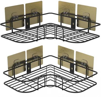 paramount meta crafts Pack of 2 Metal Corner Shelfs Racks for Bathroom Kitchen with 8 Magic Stickers Iron Wall Shelf