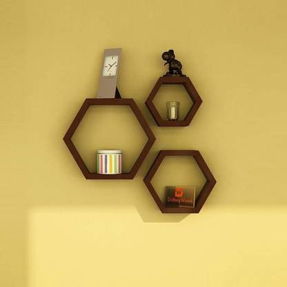 Attractive Heaven New Hexagonal Shapes Wals Mounted Shelf for Living Bed Room Decorations Set of 3 MDF (Medium Density Fiber) Wall Shelf