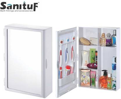Sanituf Mirror Cabinet for Bathroom || Plastic Mirror Cabinet with Storage Plastic Wall Shelf