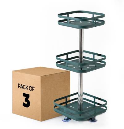Usha Shriram Carbon Steel Revolving Dressing Rack (Square 3 Layer - 3Pcs) for Kitchen Steel Wall Shelf