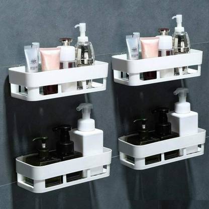 HEYMAK 4 Pc Plastic Bathroom Kitchen Office Organizer Rack Kitchen Caddy Soap Holder Plastic Wall Shelf