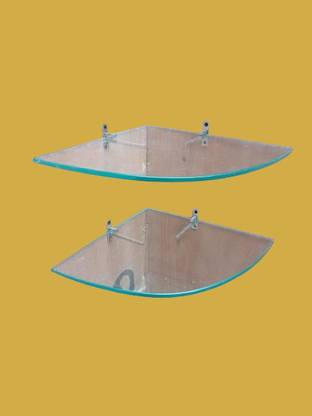 JKMIRAR Glass & Decor Transparent Glass Shelf Corner for Bathroom Kitchen ("9.4X9.4") Glass Wall Shelf