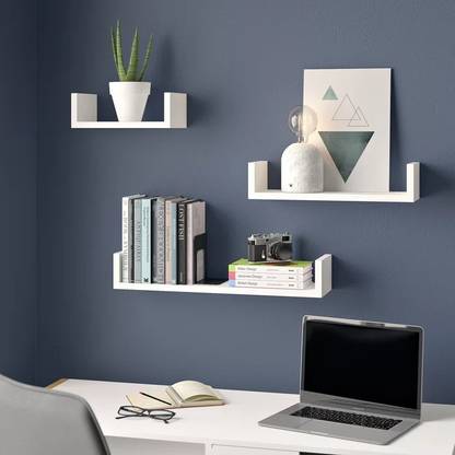 UniShop U Shaped 3 Piece Floating Shelf Set Particle Board Wall Shelf
