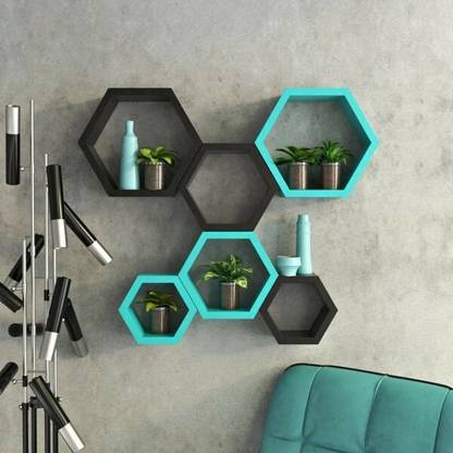 Doon Furniture House Hexagon Shape MDF (Medium Density Fiber) Wall Shelf