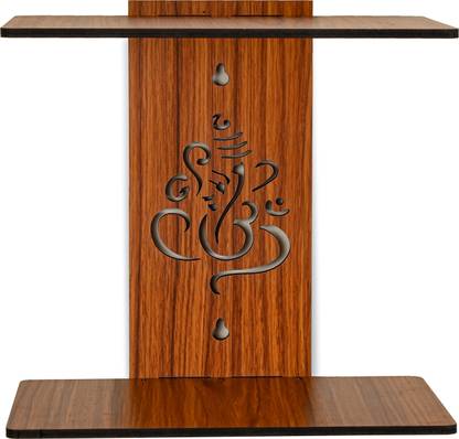 Gojeeva Engineered Wood Light Brown Ganesh Ji Pattern Wall Shelve Storage for Home Décor Wooden Wall Shelf