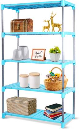 LivingBasics Multipurpose Plastic Storage Rack for Books/Clothes/Office, Shoe Stand / Polypropylene, Stainless Steel Wall Shelf