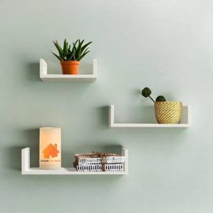 Stylish Art Maker U Rack Floating Wall Shelf (Set Of 3) MDF (Medium Density Fiber), Wooden Wall Shelf
