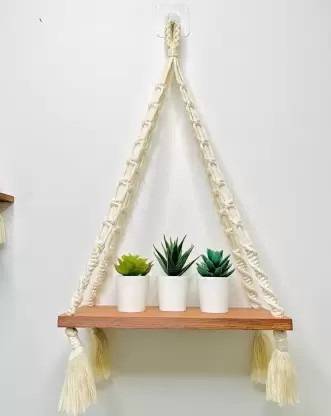 RAKANO Macramé Wooden Wall Hanging Shelf Modern Chic Woven Macrame Tapestries Wooden Wall Shelf