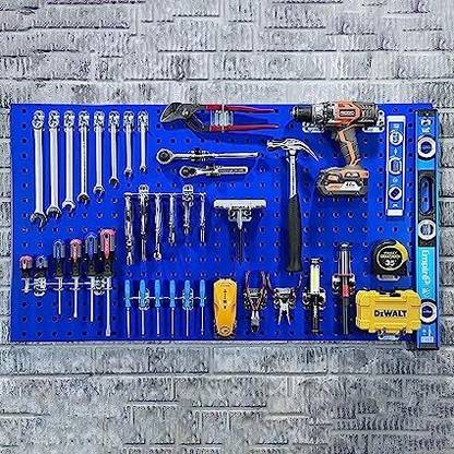 Cheston Metal Pegboard Wall Mount Tool Organiser | 26 Hooks & Accessories for Workshop Steel Wall Shelf