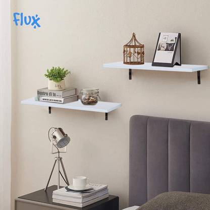Flux Floating Wall Mounting Shelf for Living Room, Kitchen, Bedroom and Home Decor Particle Board, Steel Wall Shelf