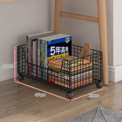 lukzer Under the Desk Small Bookshelf Movable Storage Trolley Organizer Rack (Black) Steel Wall Shelf
