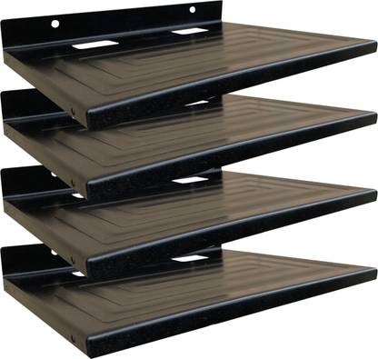 ShelfKing Wall Mounted Set Top Box Stand, Setup Box Holder, Pack Of 4, Color - Black Iron Wall Shelf