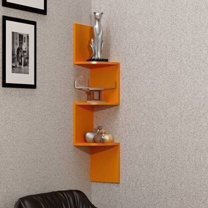 Wudan Haat Wooden Wall Mount Corner Zig Zag 3 Tier shelf Wooden Wall Shelf