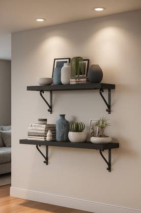 Mighty Home Wall Mounted Wooden Shelf | Floating Shelf with Metal Frame | Small Decor Rack Wooden Wall Shelf