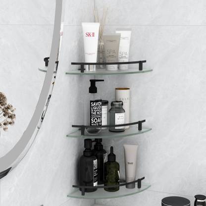 Plantex Premium Frosted Glass Corner/Shelf for Bathroom/Storage Shelf ...