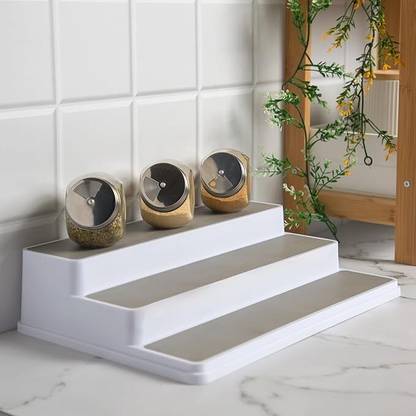 anko 3 Tier Stair Step Design organiser with non-Slip Base Plastic Wall Shelf