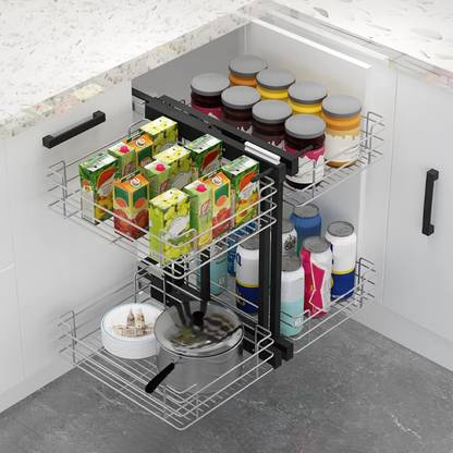 RELY ON Blind Corner Cabinet Pull Out Organizer Left Or Right Handed Open Steel Wall Shelf