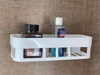 SOCHEP Storage Rack Self Adhesive Traceless Rectangular Box Waterproof Plastic Wall Shelf