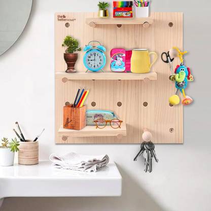 The Better Home Pinewood Pegboard (16 Inch) Wooden Wall Shelves for Home Living Room Wall Décor Wooden Wall Shelf