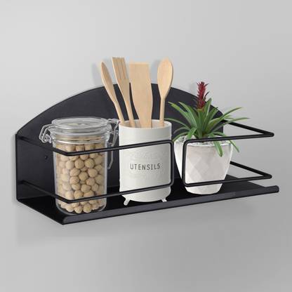 Plantex Containers Kitchen Rack Steel Magnetic Shelf with 4 Hook for Bathroom/Storage Rack/Spice Rack for Kitchen