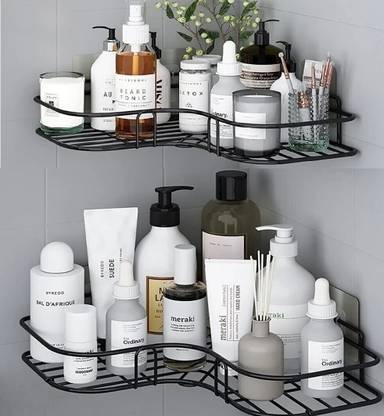 ZenZone Multipurpose Self Adhesive Wall-Mounted Corner Storage Rack Bathroom 2 pcs Iron Wall Shelf