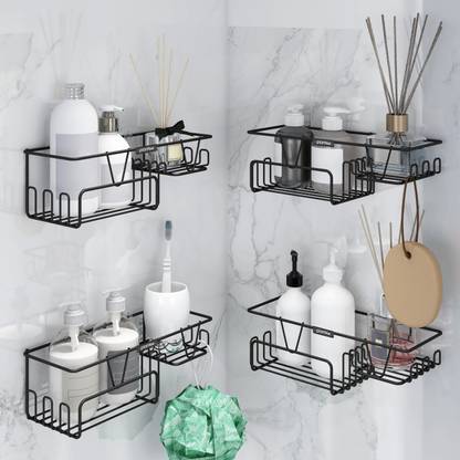 Plantex Self-Adhesive Bathroom Rack with Soap Stand/Wall Shelves/Storage Organizer Steel Wall Shelf